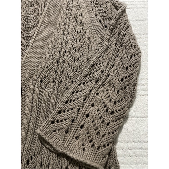 Eddie Bauer Cardigan Sweater Open Knit Tan Linen Blend Button Boho Women's M - Picture 4 of 9